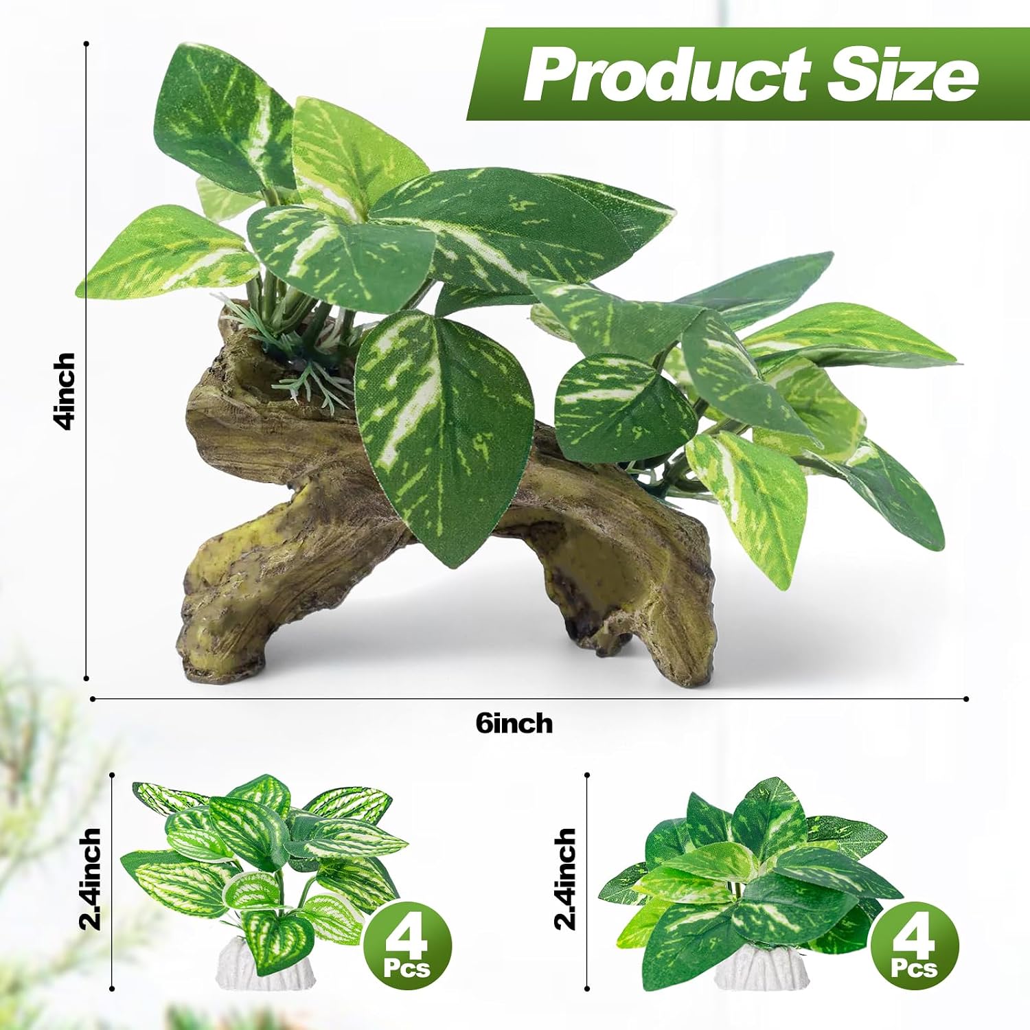 CousDUoBe 9 Pcs Fish Tank Decor，Silk Aquarium Plants Green Silk Leaf pad Hammock Artifical Driftwood cave Betta Fish Tank Accessories 6 x 3 x 4 inches(LxWxH) image 2
