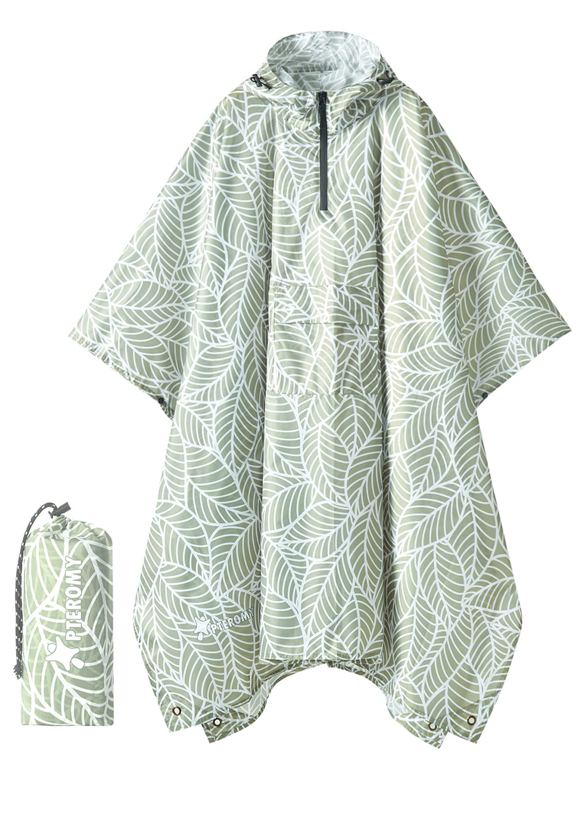 PTEROMY Hooded Rain Poncho for Adults, Reusable Waterproof Raincoat