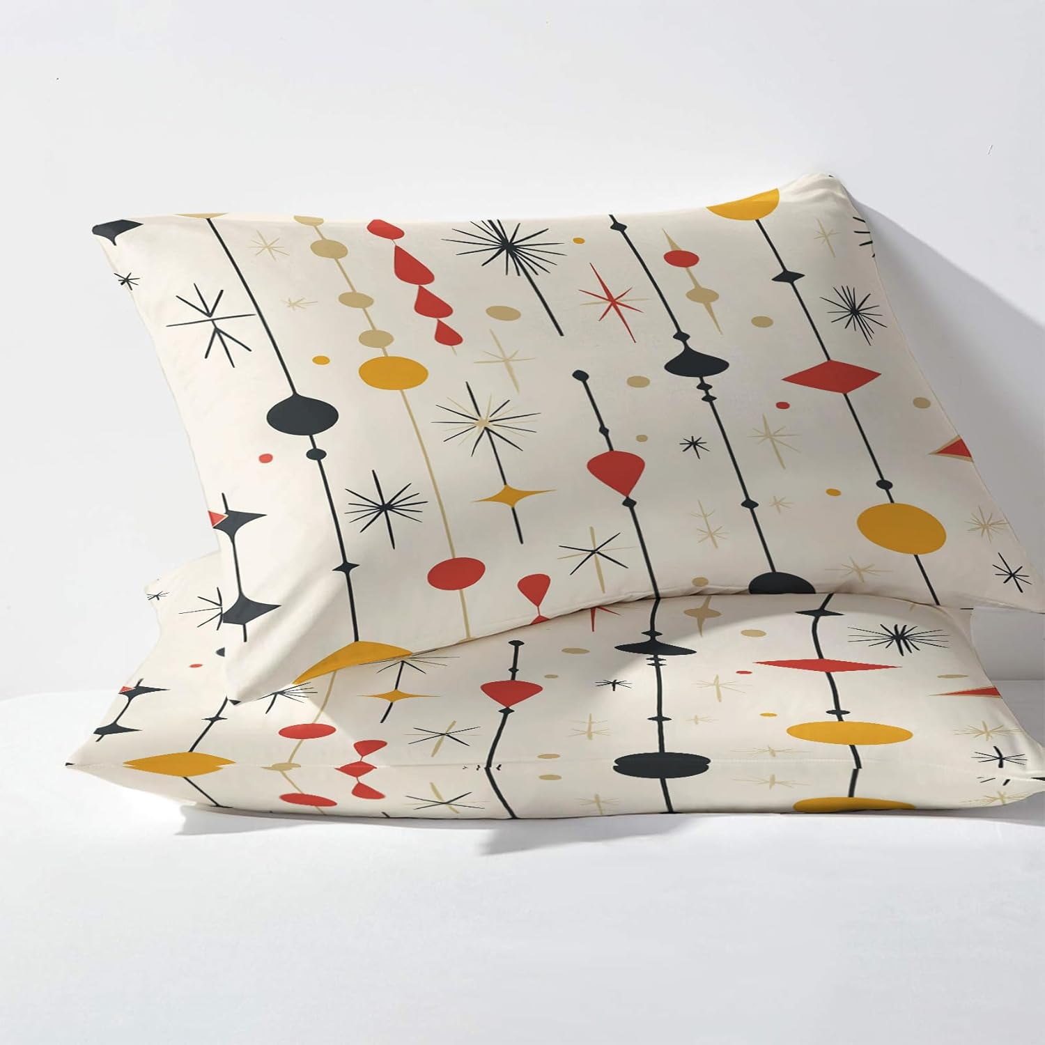 Mid Century Modern Pillow Cases King Size Set of 2, Geometric Atomic Pillowcase & Home Decor, Retro 70s Pillow Covers 20x36, Pillow Shams with Zipper, Soft Breathable