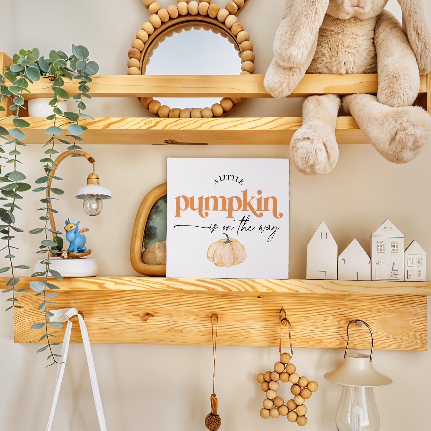 Pumpkin Baby Shower Decorations, A Little Pumpkin is On The Way Wooden Signs for Table Shelf Autumn Thanksgiving Party 5x5 image 4
