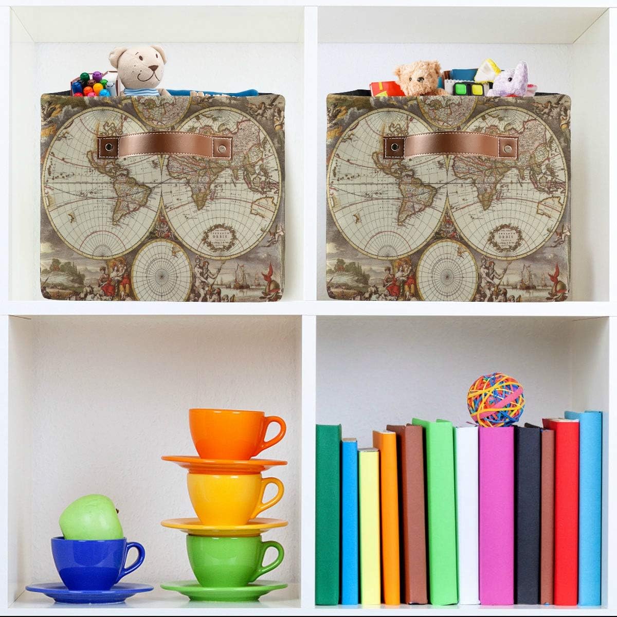 Storage Basket Cube Vintage Ancient World Map Large Collapsible Toys Storage Box Bin Laundry Organizer for Closet Shelf Nursery Kids Bedroom,15x11x9.5 in,2 Pack