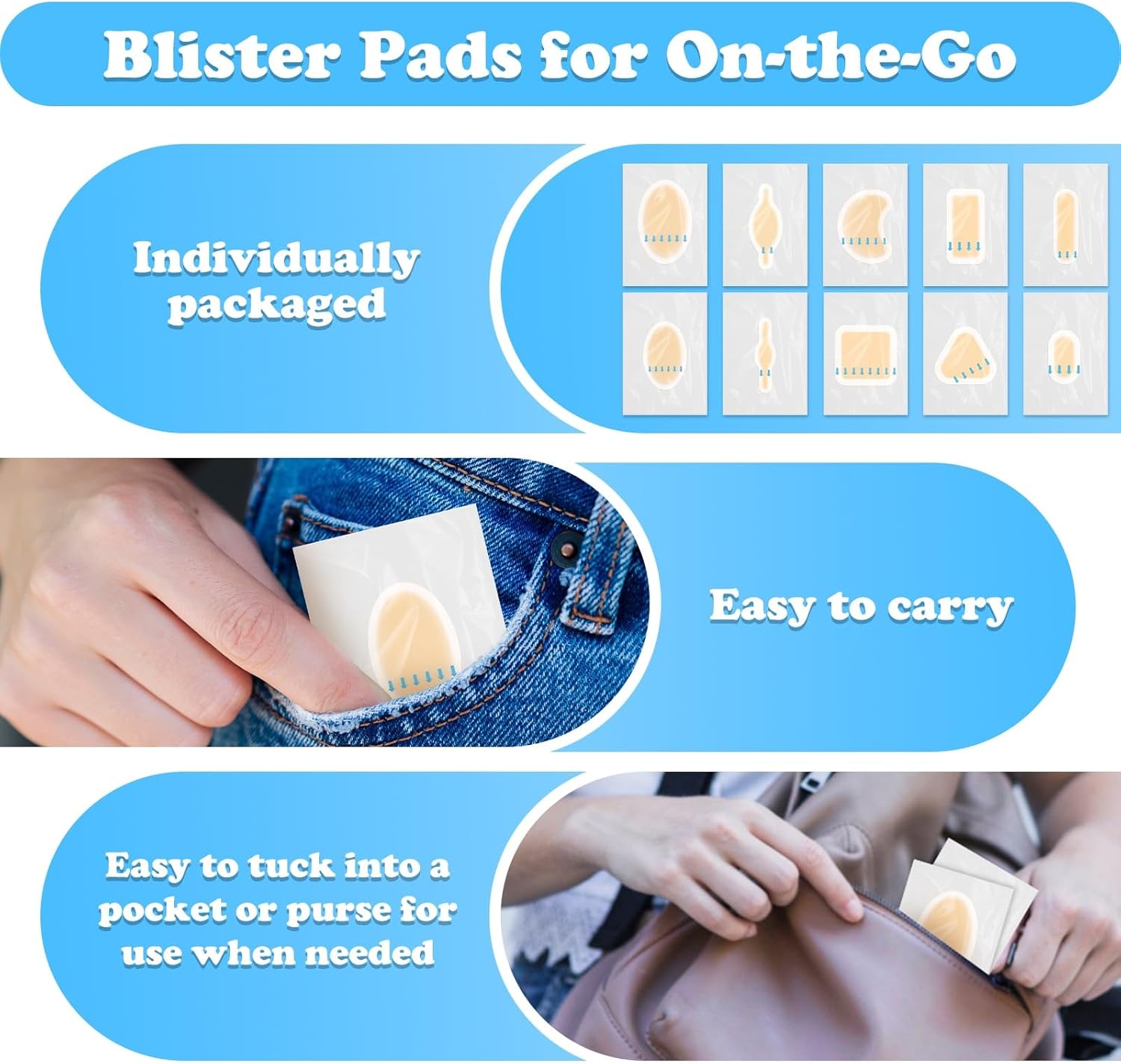 60Pcs Hydrocolloid Blister Bandages for Feet, Waterproof Gel Blister Pads & Blister Cushions for Foot Toes Heels Hands Shoes Blister Prevention Patches - Image 5