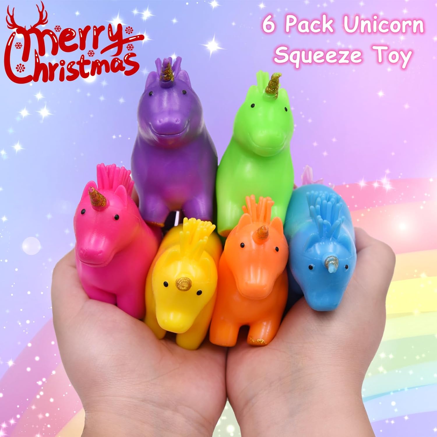 6 Pack Unicorn Stress Balls Squishy Squeeze Ball Toys Stress Relief Toys for Kids Boys Girls Birthday School Classroom Valentines Day Card Prizes Christmas Stocking Stuffers Party Favor Gifts