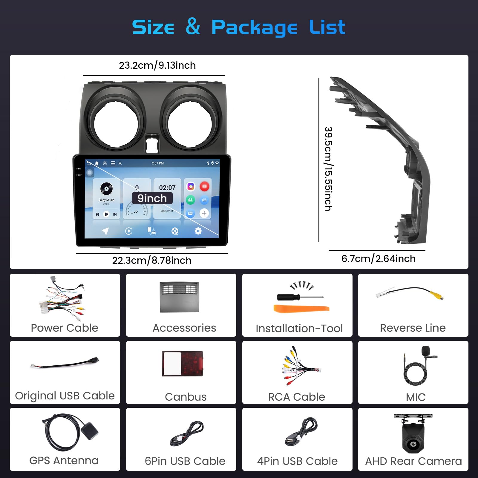Inefala 4+64G Radio para Nissan Qashqai J10 2006-2016 Android 15 con 9'' In-Cell Pantalla con Wireless Carplay y Android Auto Mirror Link Radio FM/RDS GPS WiFi Bluetooth SWC Cámara Inversa