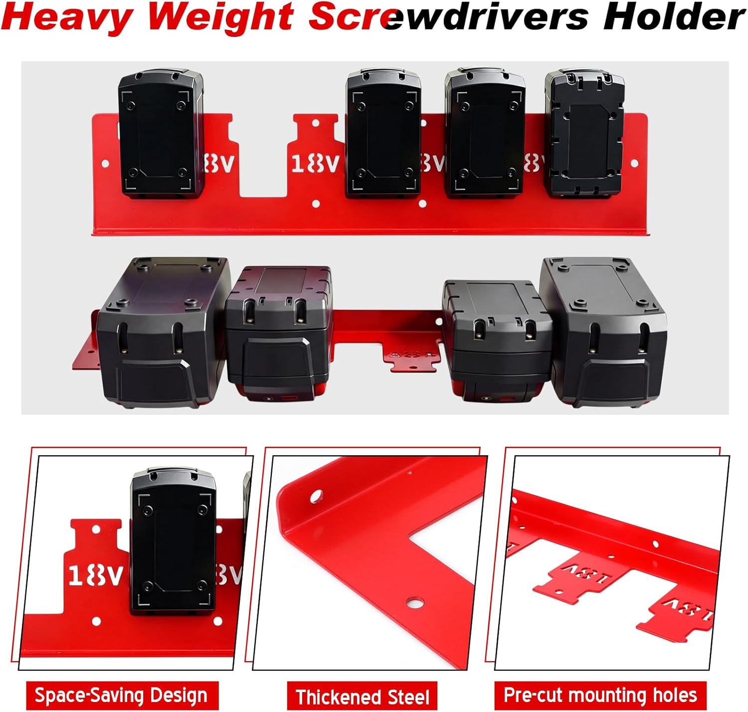 4 Pcs Metal Battery Holder Compatible with Milwaukee M18 M12 Batteries Wall Mount Battery Storage for 12v and 18v Batteries Wall Mount Rack with Screws