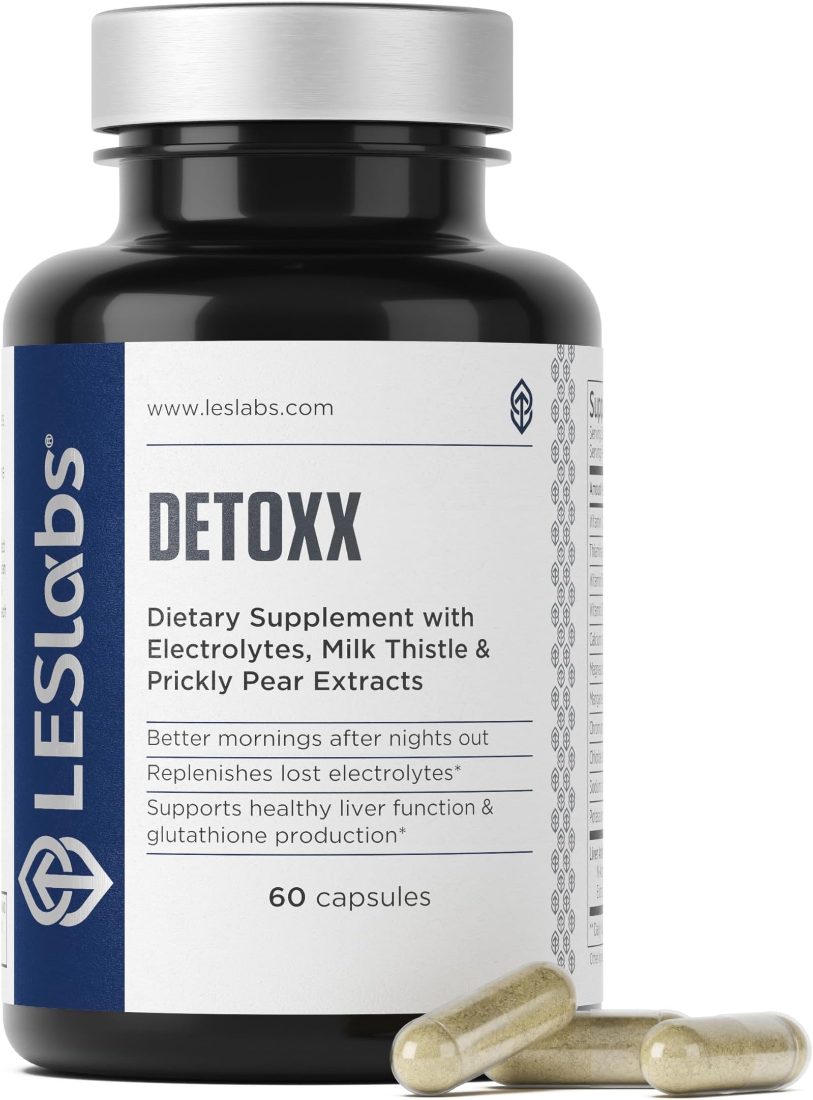 LES Labs DeToxx – Better Mornings & Recovery, Liver Support, Electrolyte Replenishment & Glutathione Support – Prickly Pear, Milk Thistle & NAC – Non-GMO Supplement – 60 Capsules