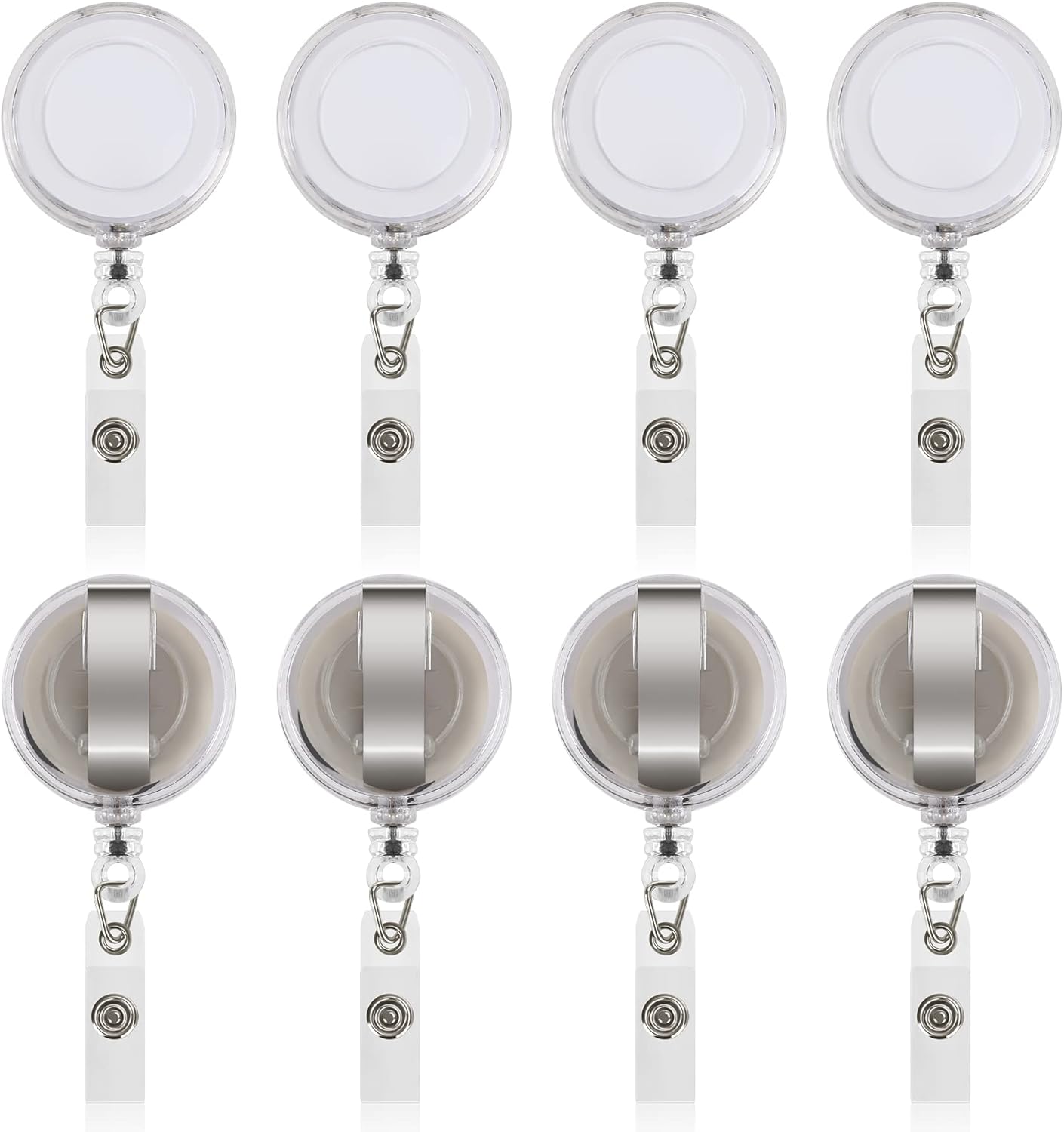 JANYUN 100 Pcs Badge Reels Retractable Badges Holder for ID Card Keychain Whistles Lanyards for School Office (Clear White)