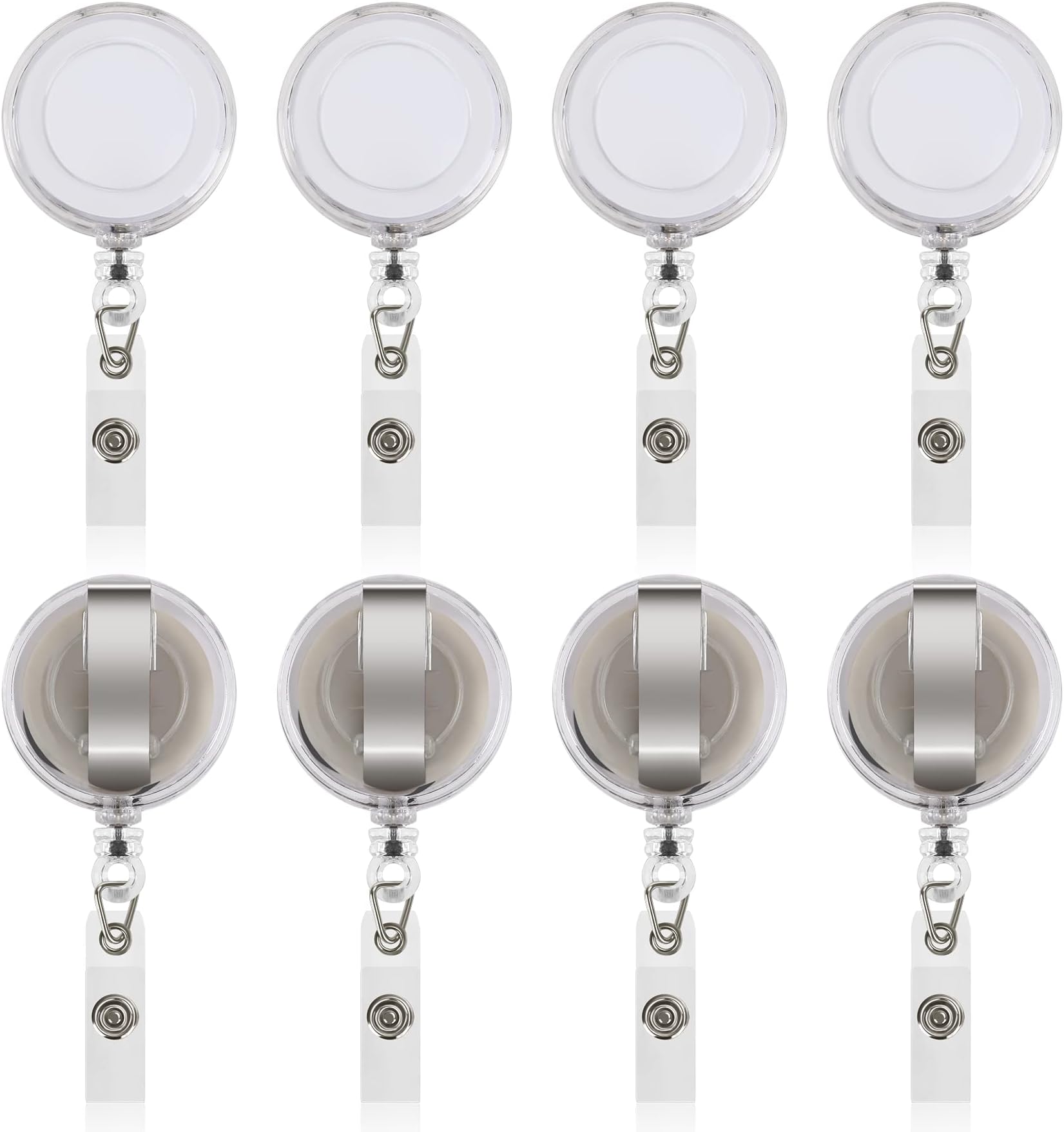 JANYUN 100 Pcs Badge Reels Retractable Badges Holder for ID Card Keychain Whistles Lanyards for School Office (Clear White)