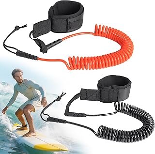2 Stück SUP Leash 10ft, Coiled Surfboard Leash mit Fußschlaufe, 5mm TPU Sicherheitsleine für Stand Up Paddle Board, Surfboard, Kajak, Longboard – Schwarz & Orang