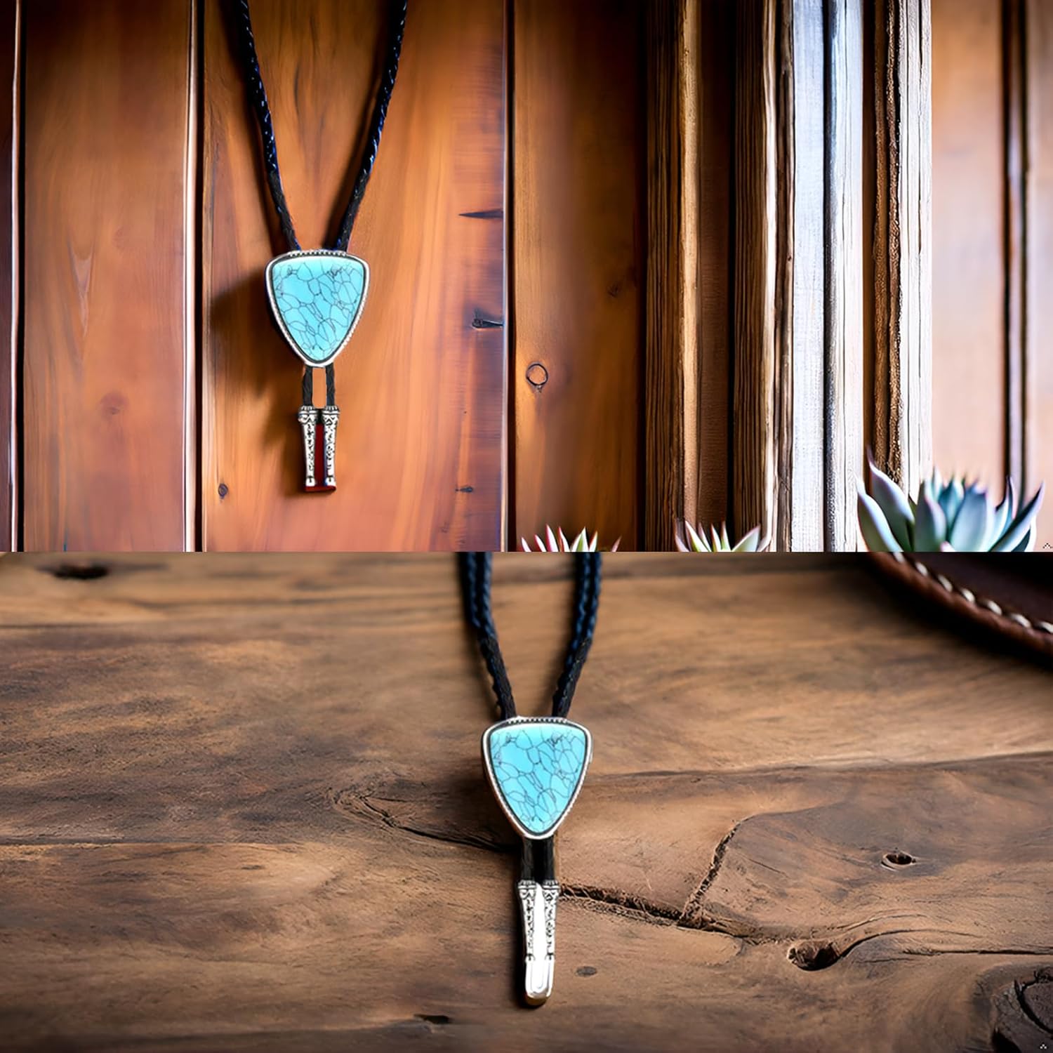 Turquoise Bolo Tie for Men, Leather Braided Necktie Western Cowboy Bola Tie Costume Accessories for Men Women - Image 7