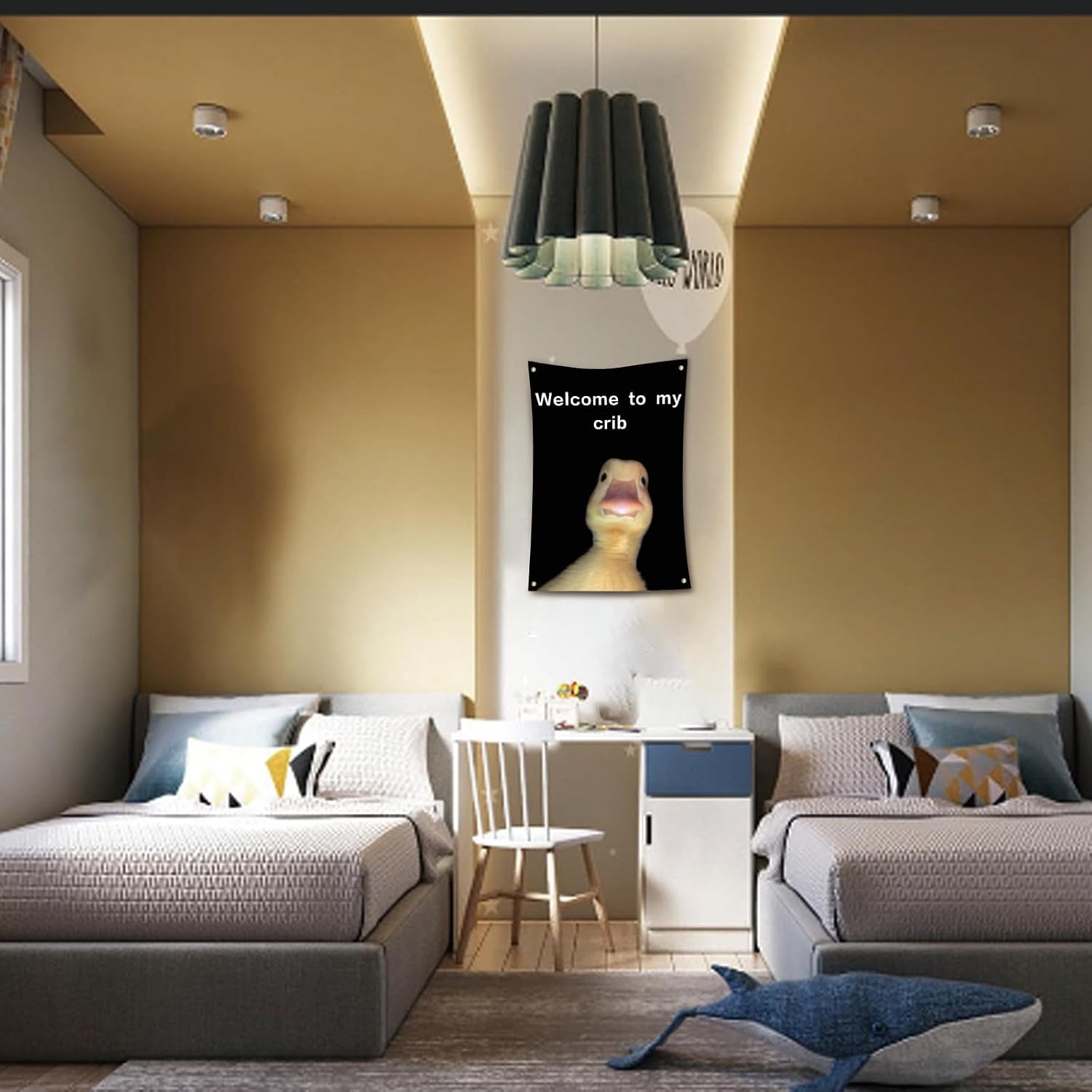 Lyeedoom Funny Duck Tapestry Welcome to My Crib - 2x3 Feet Humorous Poster | Humorous Poster for Boys Room, College Dorm & Man Cave Decor, Soft Polyester Fabric, 4 Reinforced Hanging Grommets