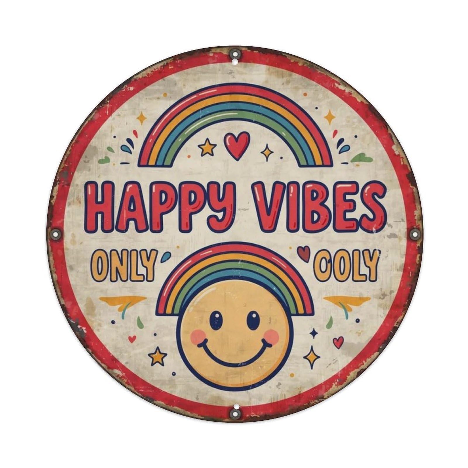 Happy Vibes Only Doodle Metal Tin Sign Plaque