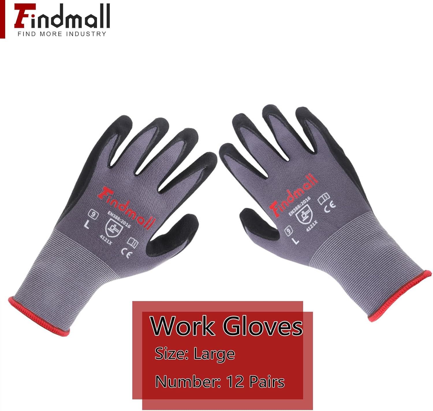 findmall 12 Pairs Large Work Gloves Seamless Knit Glove Gardening Gloves Women Men Fit for Warehousing and Logistics, Construction Sites, Horticultural Planting