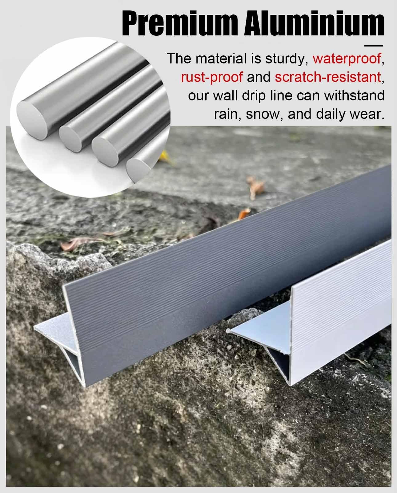 Vibeo Barre de Seuil Profilé D'égouttement Plat pour sous-toiture | Moulure de Finition Déflecteur de Pluie, Bord de Toit en Aluminium pour Solin D'égouttement, Gouttière Murale Extérieure