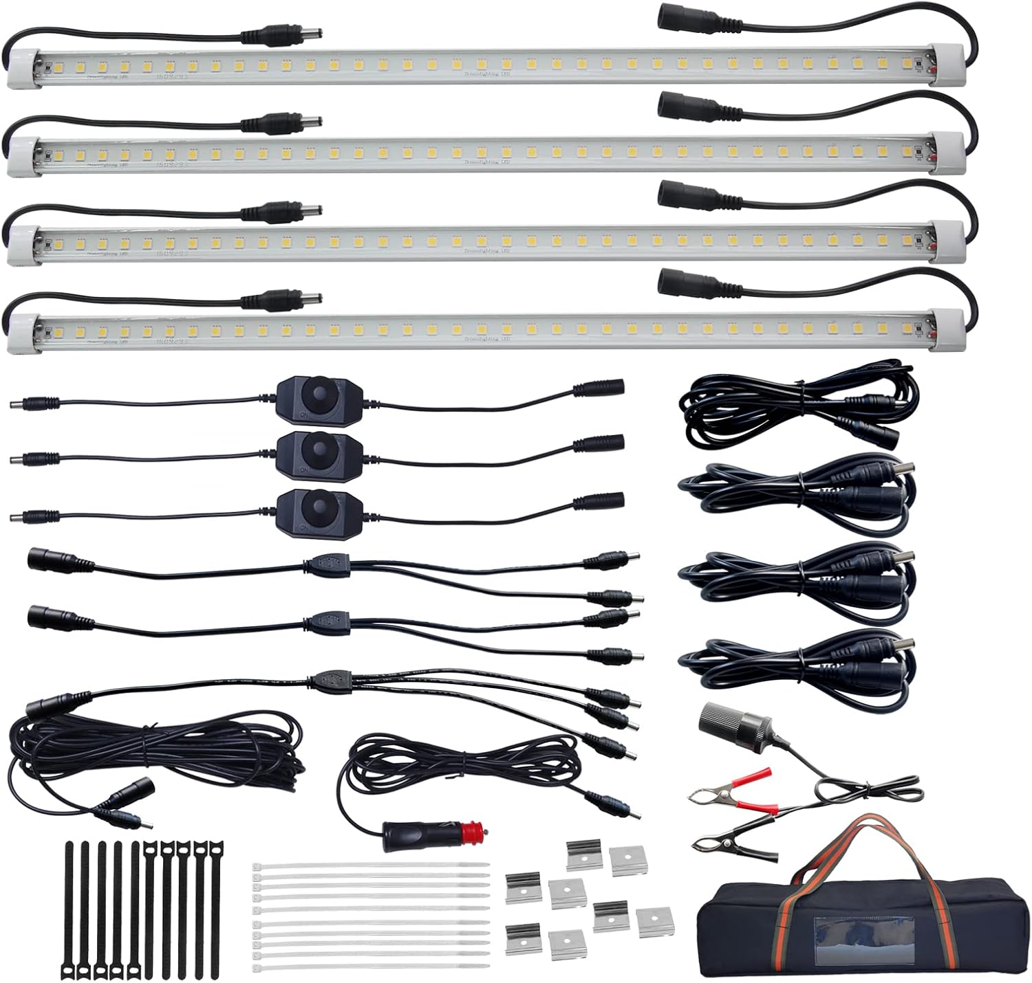 12V LED Exterior Porch Awning Light Camper Trailer Light Strip 20inch DIY Lights Kit for RV Trailer Outdoor Lighting Warm White 1800LM, with Dimmer Switch