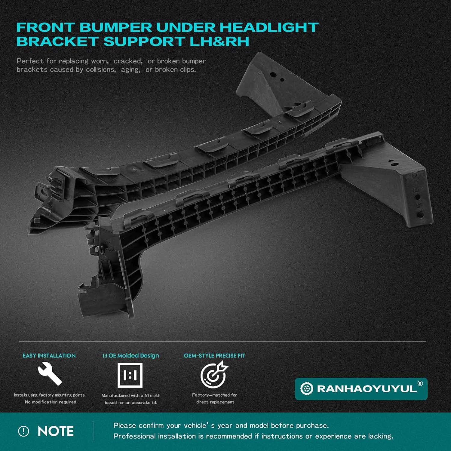 LH&RH Front Bumper Headlight Under Bracket Support Fit For Honda Pilot 2009-2011 Bumper Retainer Replace# 71145-SZA-A00, 71140-SZA-A00, 71145SZAA00, 71140SZAA00