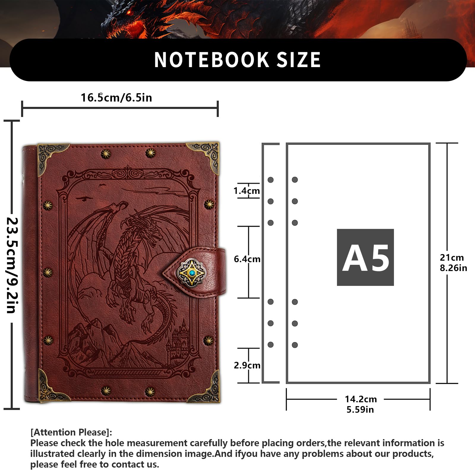 DUROTAN Carnet de notes DND Dragon - Classeur A5 unique - 400 pages - Pour donjons et dragons - Cadeau - Accessoires D&D - Carnet de croquis - Agenda quotidien