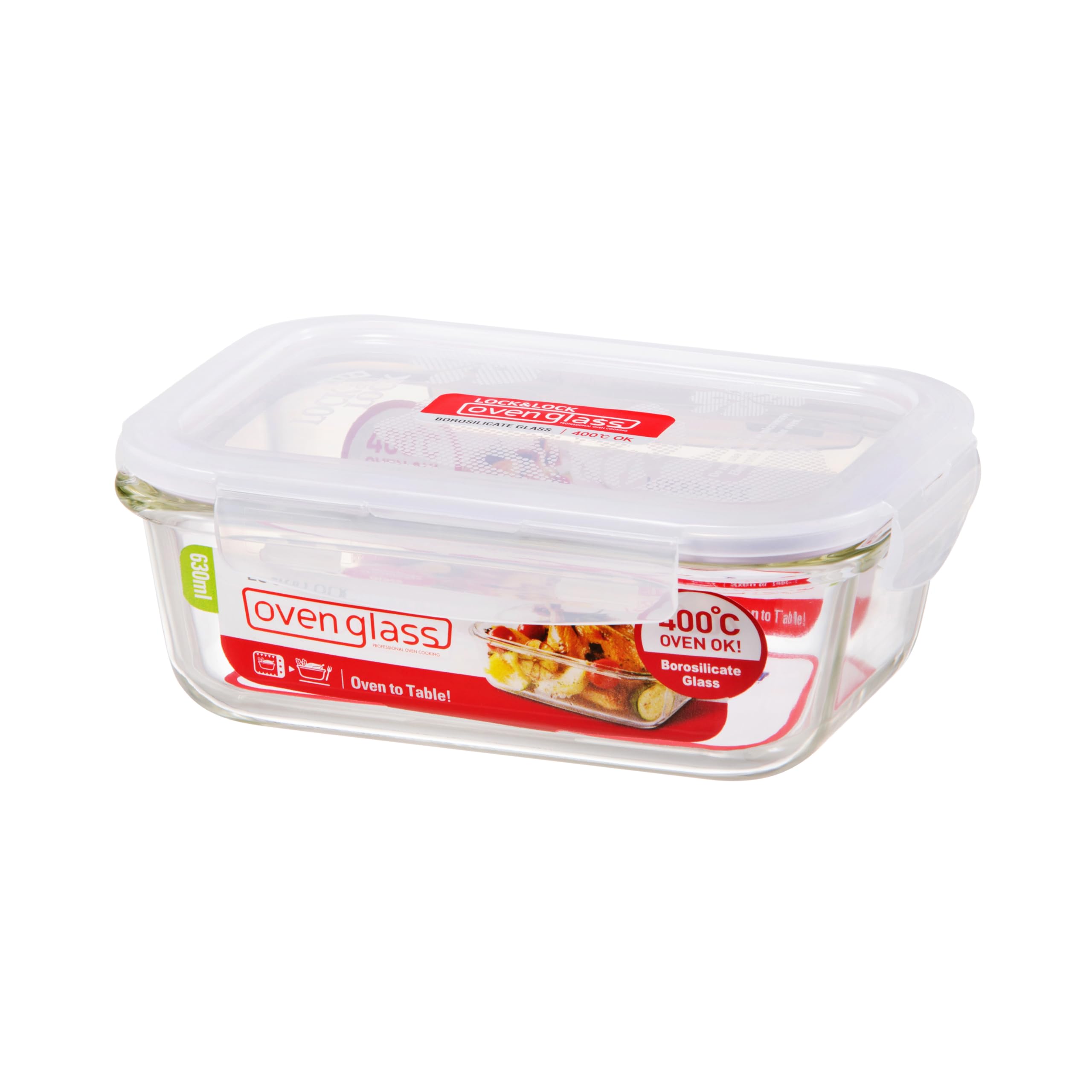 LocknLockLLG428 Container, Clear, W 17.8 x H 13.8 L 7.4 cm, 2.66-cup, Rectangle, Glass