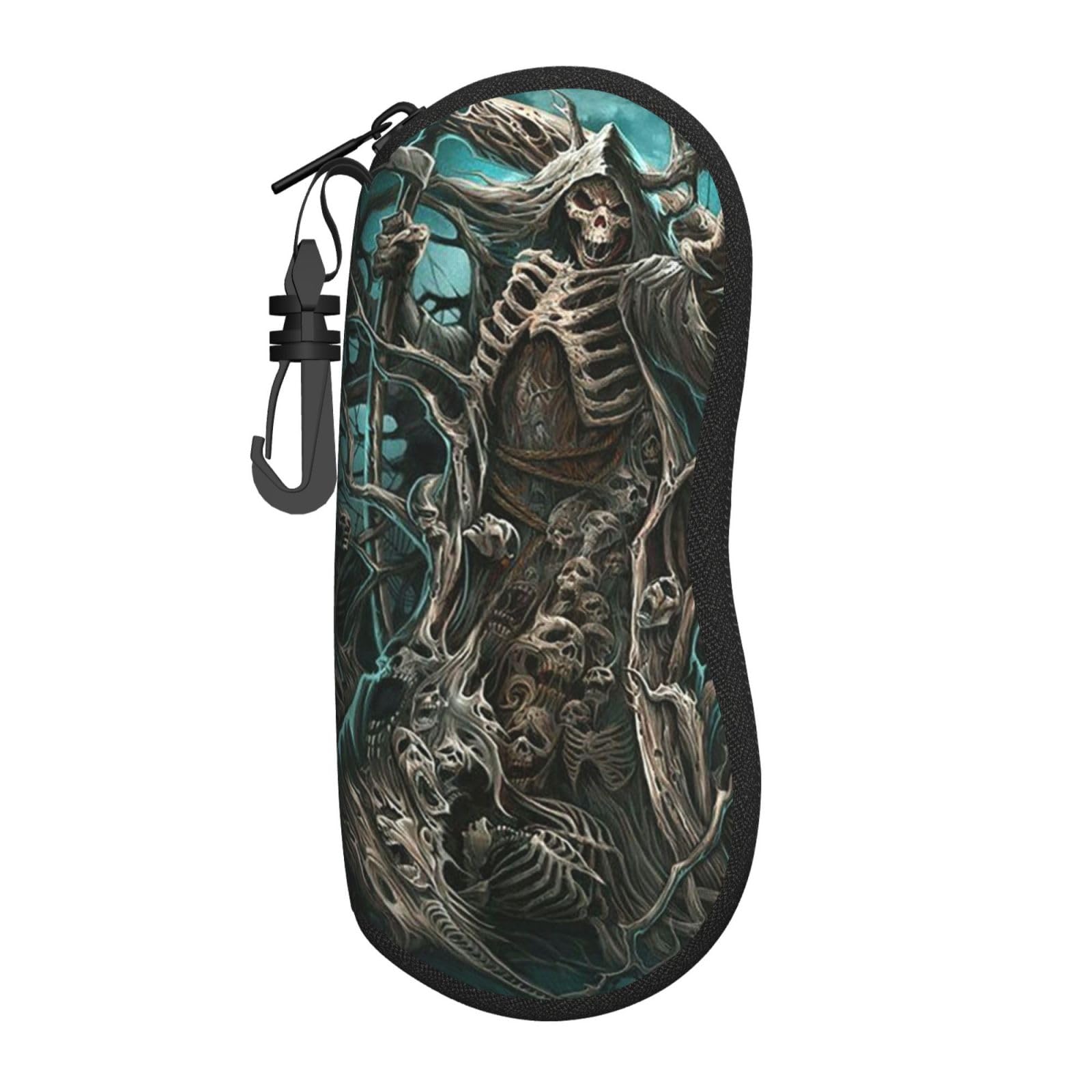 ZORIN Glasses Case Grim Reaper Scary Skull Sunglasses Case For Men And Women - Zipper Portable Spectacle Cases With Clip