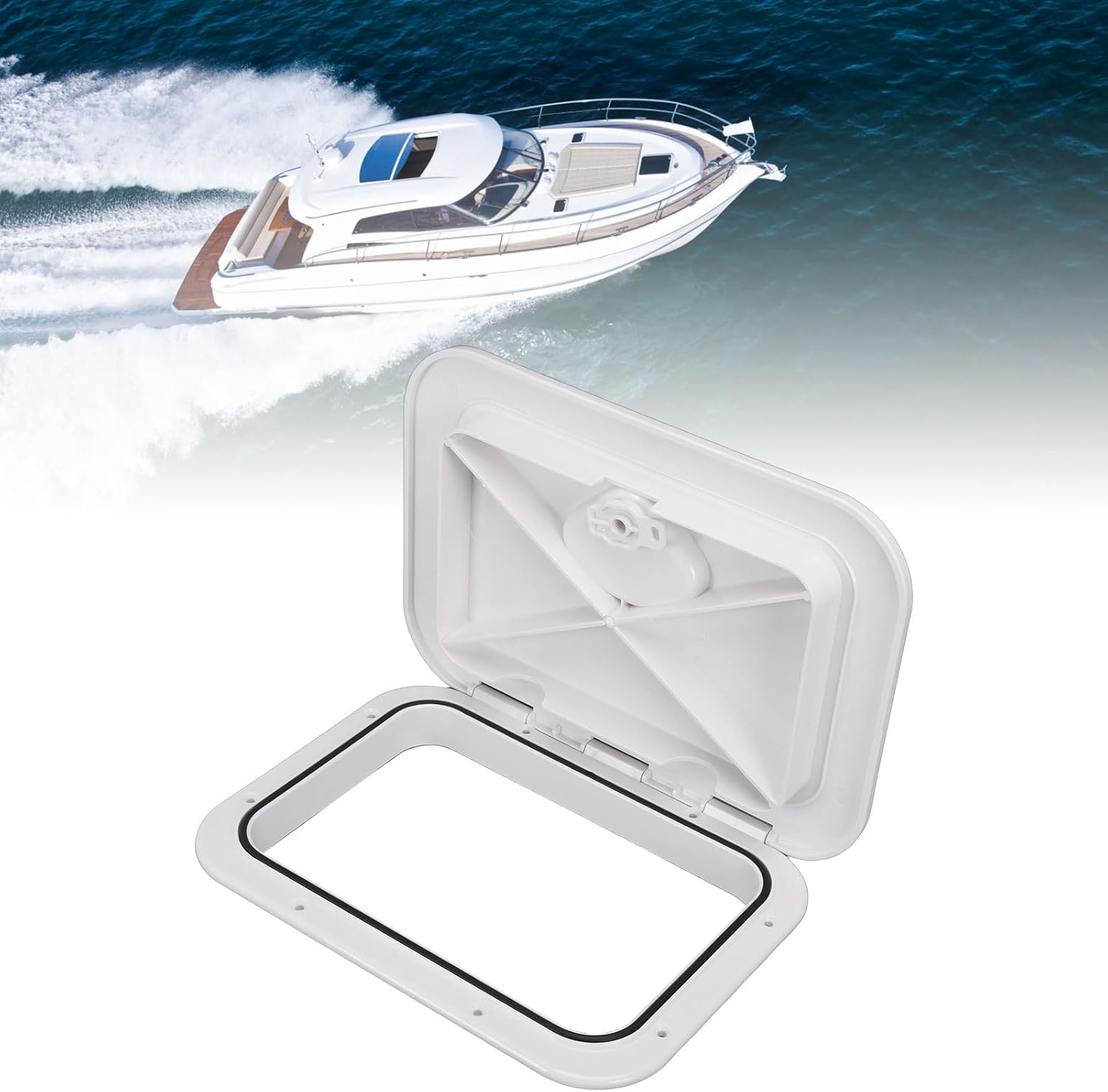 Diydeg Boat Hatch Deck Cover, Water Proof White Rectangle Marine Deck Access Hatch Lid, Strong Durability Boat Access Door for Sailboats Yachts Bass John Fishing Skiff Sailboat