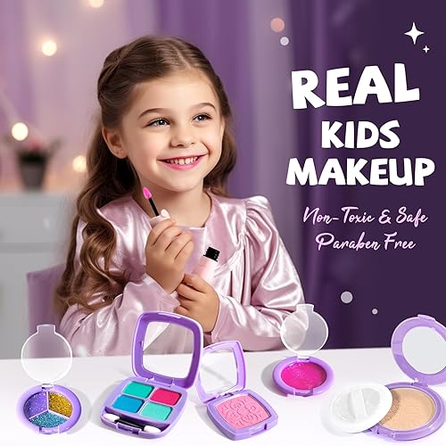 Miniatura 2 de Kit de maquillaje para niñas  Juguetes ULOVEME Girl de 6 a 8 años  Cosmético real lavable, seguro y no tóxico, juego de maquillaje para niñas