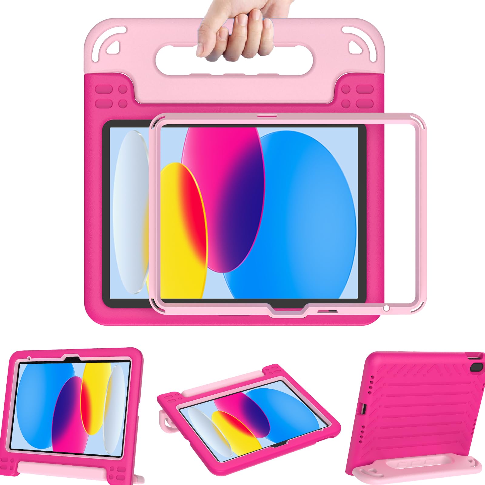 BMOUO Kids Case for iPad A16 11th Generation 11"/10th Gen 10.9", Rose Pink