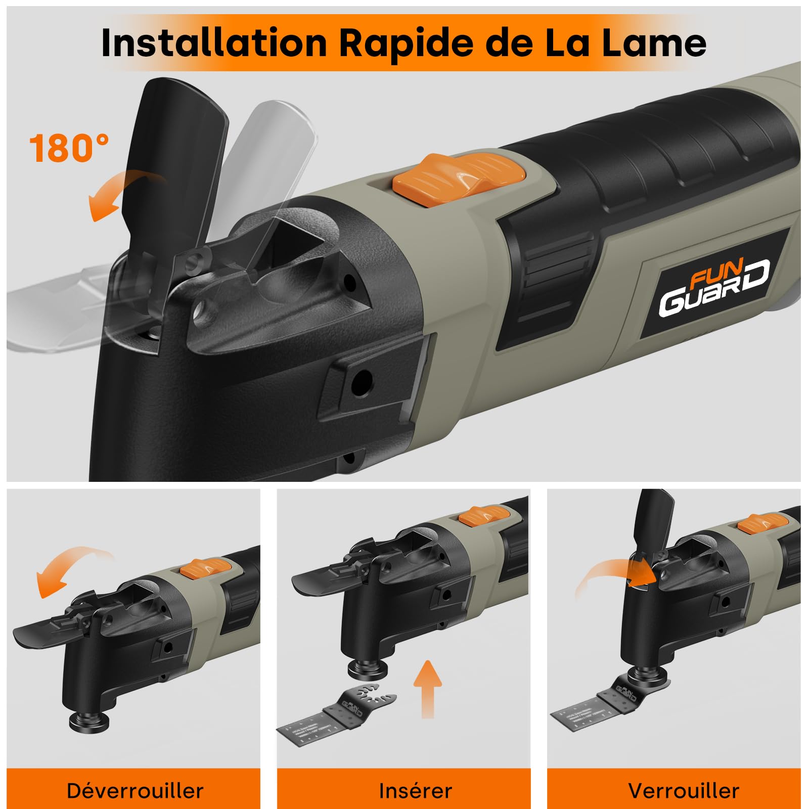 300W Outil Multifonction Oscillant, 6 Vitesses Variables 15000-22000RPM, 30 Accessoires, Angle Oscillant 3.5 °, Poignée Auxiliaire, Multi Outils Oscillants pour Couper,Poncer,Gratter,Scier
