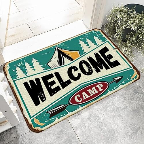 Camping Welcome Camp 17''X30'' Doormat Decorative Entryway Home Bedroom Campsite Rv Trailer Door Mat,Camping Lover Campers Gift #TOP2