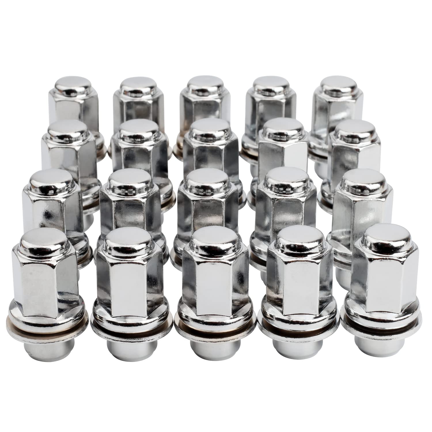 Set of 20, 14x1.5mm OEM Style Factory 1.80 Inch 7/8 22mm Hex Mag Washer Replacement Chrome Lug Nuts for Sequoia Landcruiser Tundra Lexus LX