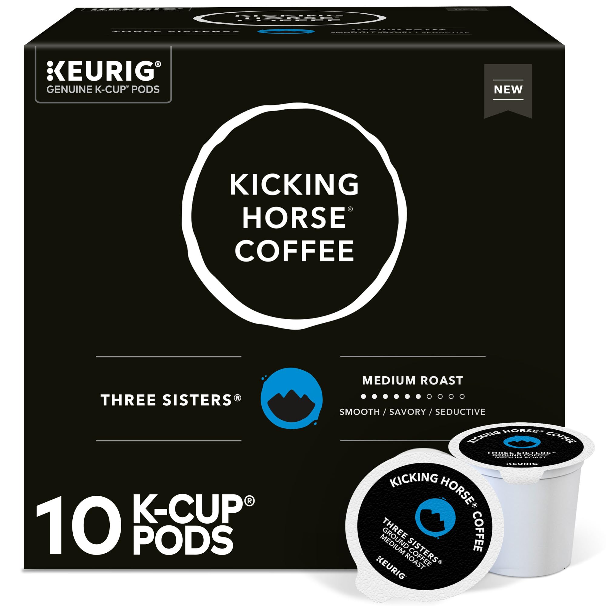 Kicking Horse Coffee, Three Sisters, Single Serve Keurig K-Cup Pods, Medium Roast Coffee, 10-Count Box