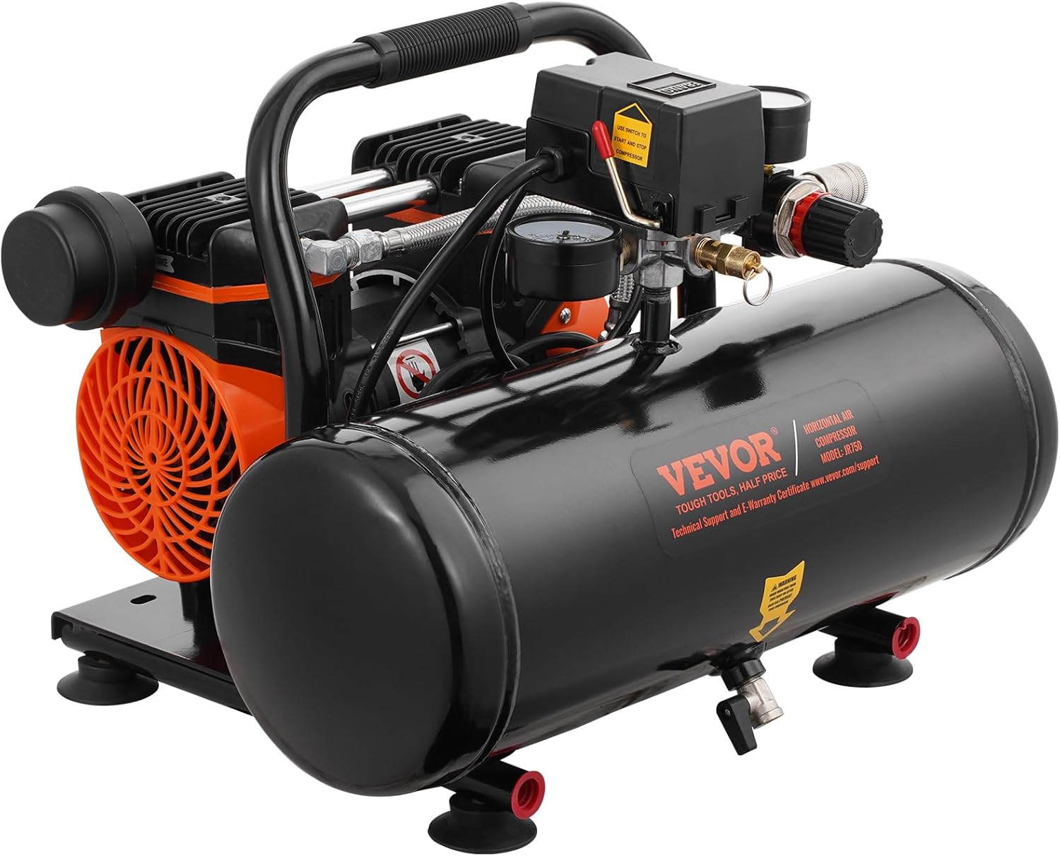 VEVOR Air Compressor, 2 Gallon Steel Tank, 1HP 2.1CFM @ 90PSI Oil Free Air Compressor & Max. 120PSI Pressure, 81dB Ultra Quiet Portable Compressor for Auto Repair, Tire Inflation, Spray Painting, 120V - Image 9