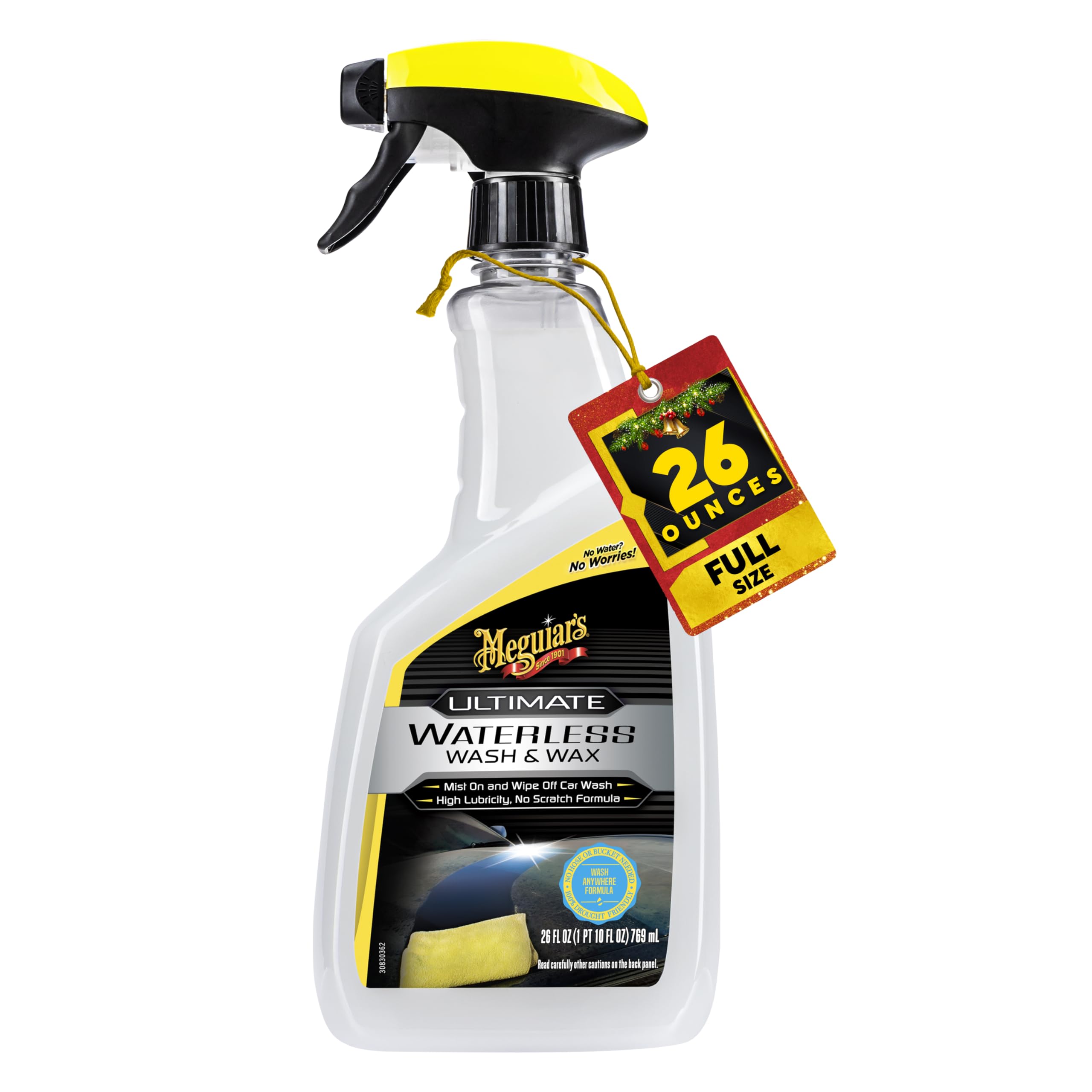 Meguiar’s Ultimate Waterless Wash & Wax, Scratch-Free Cleaning Spray that Cleans and Protects Without Water, 2-in-1 Detailer for Shine, Cool Car Gifts for Men and Women, 26 Oz