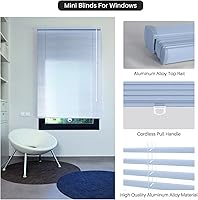 Vista 4 de Mini persianas sin cordón, mini persianas horizontales de aluminio con filtro de luz, persianas de privacidad para ventanas, fáciles de instalar