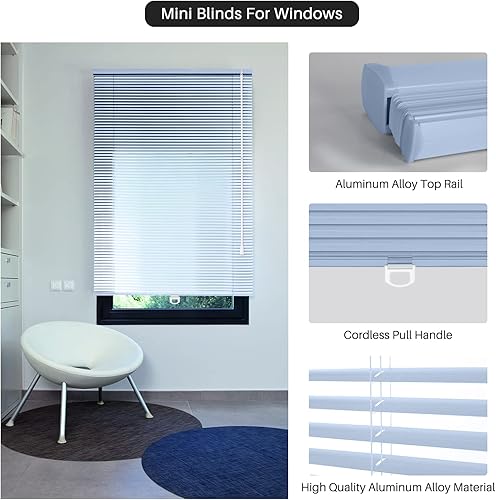 Miniatura 4 de Mini persianas sin cordón, mini persianas horizontales de aluminio con filtro de luz, persianas de privacidad para ventanas, fáciles de instalar,