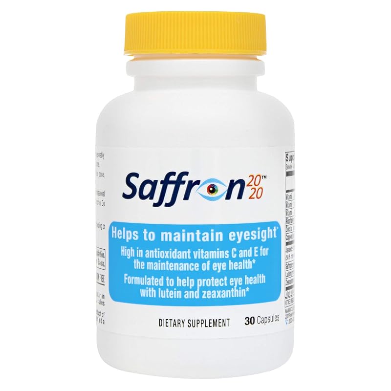 Persavita Saffron 2020, suplemento de luteína com açafrão, resveratrol, zeaxantina, vitaminas e minerais, 20 mg + 100 mg, 30 cápsulas vegetarianas
