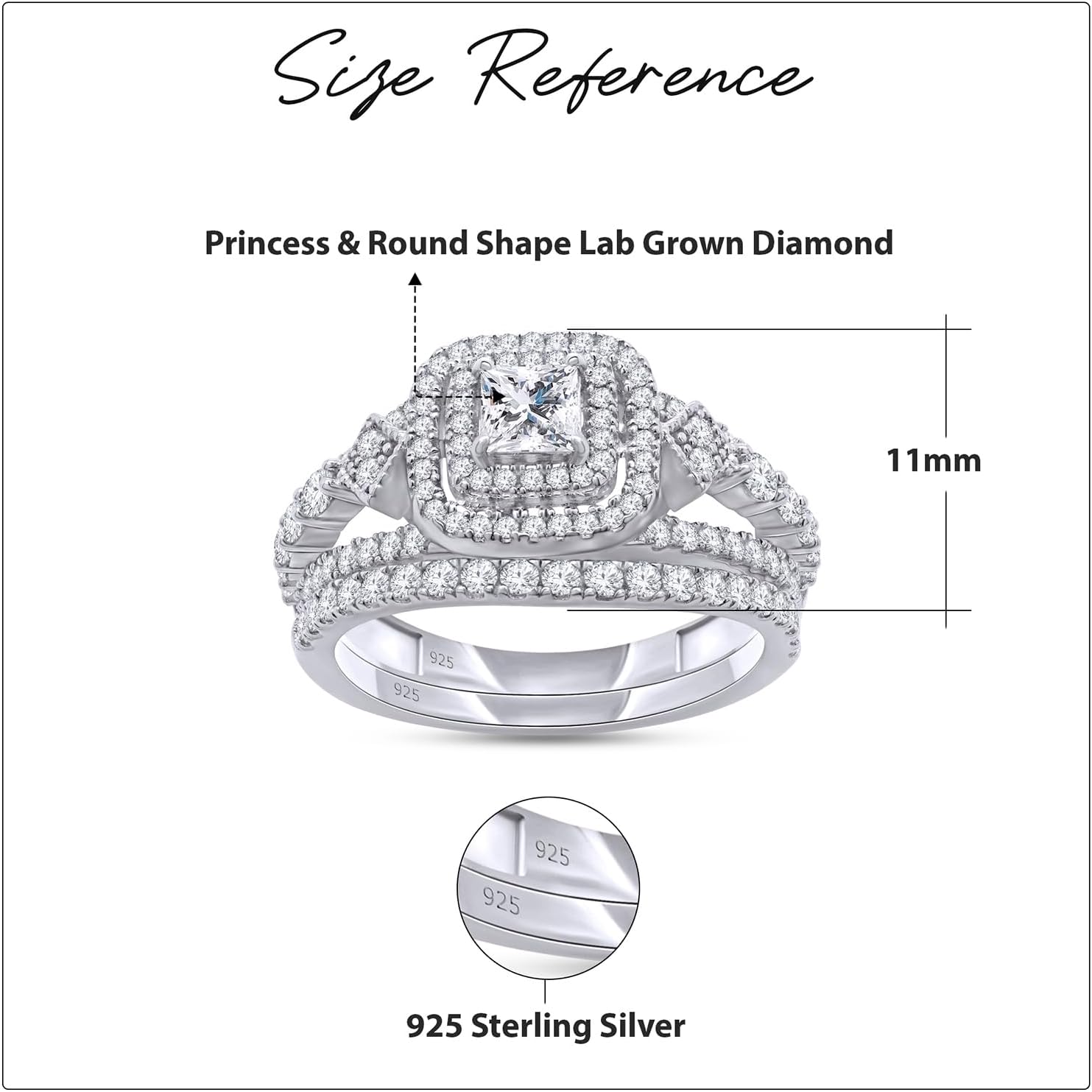 Double Halo Bridal Ring Sets for Women Round Lab Created Moissanite or Lab Grown Diamond Wedding Engagement Ring with Matching Wedding Band in 14k Gold Over 925 Sterling Silver Jewelry Gift for Her