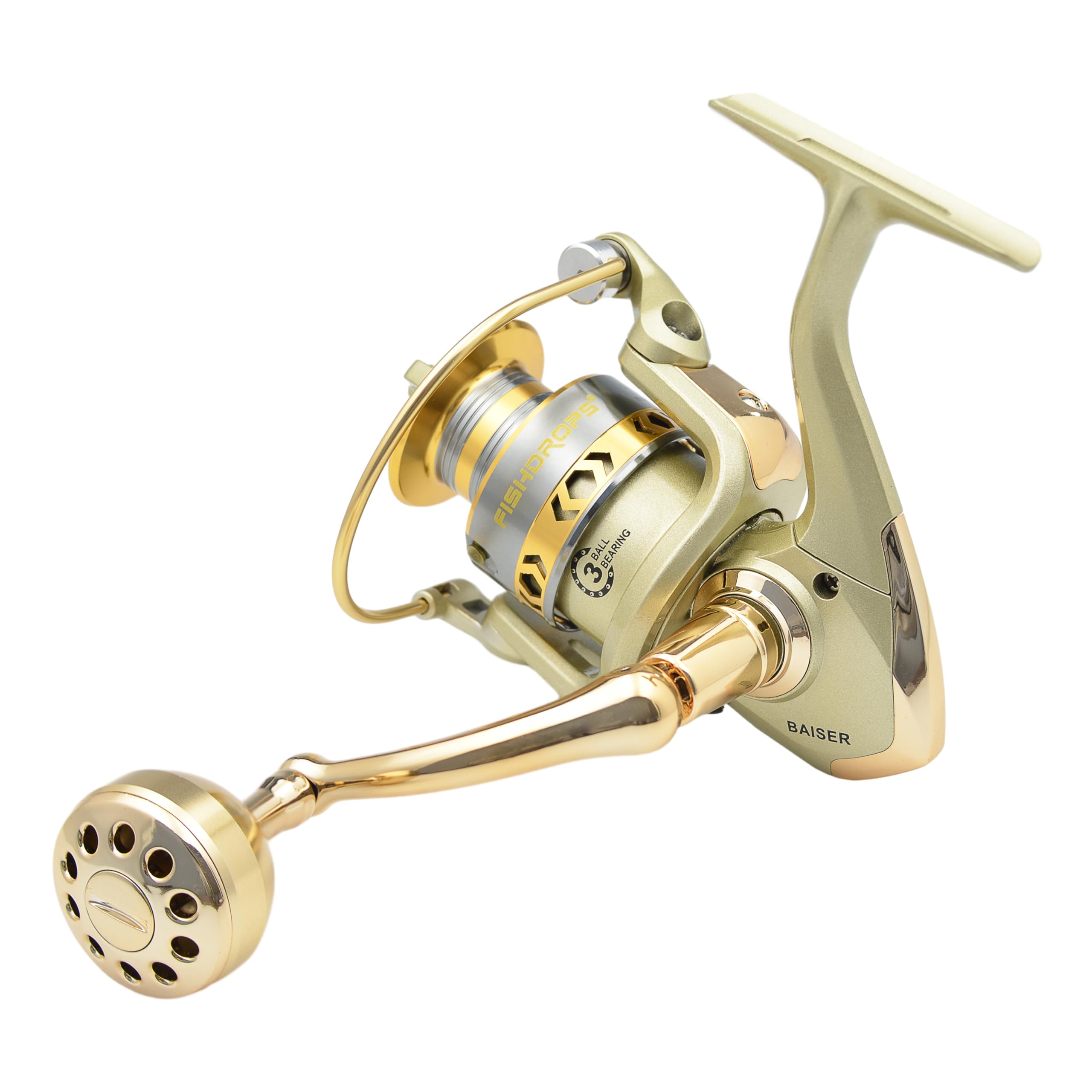 Fishdrops Spinning Fishing Reels, Lightweight Spinning Reel, 15.5 LBs Max Drag, 5.1:1/5.5:1 High Speed Ultra Smooth Powerful with CNC Aluminum Spool Fishing Reels Freshwater(Black/Gold)