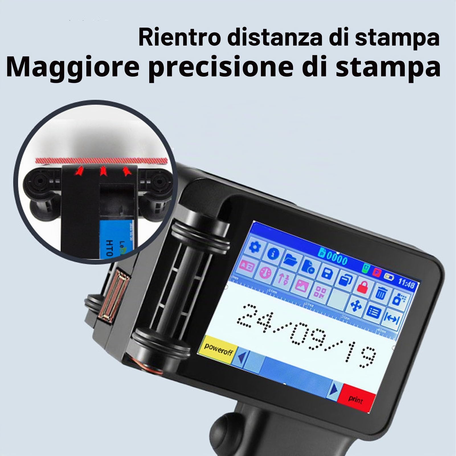 Bewinner Stampante a Getto D'inchiostro Portatile con Touch Screen HD 4,3 Pollici, Pistola Portatile per Stampante con Codice QR e Codice a Barre per etichette su