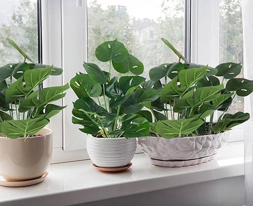 Miniatura 2 de RECUTMS 6 paquetes de plantas falsas, hojas de palmera tropicales artificiales, arbustos de Monstera sintética, plantas verdes, tallos de hojas de