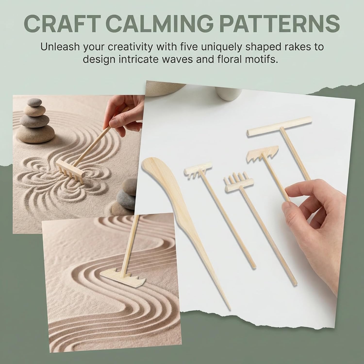 5 Packs Mini Zen Garden Accessories for Desk, Small Hand Rake for Gardening, Rock Sand Tray Tools, Desktop Decor