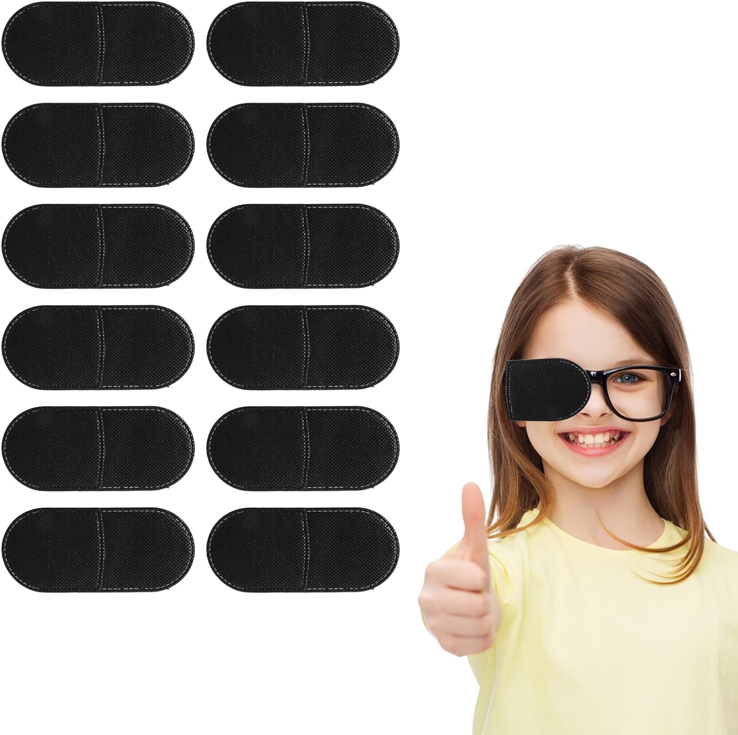 12 Pcs Eye Patch for Adults Kids, Reusable Soft Single Right Left Eye Patches Glasses for Treating Lazy Amblyopia Strabismus (Black)