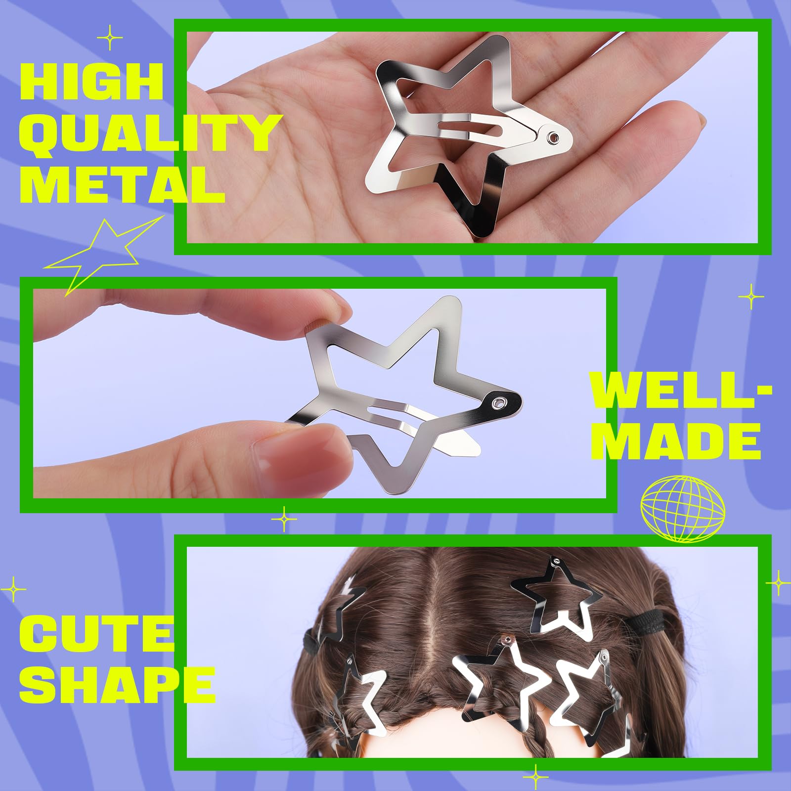 25 silver star hair clips accessories festival rave club dancer sexy cute girls Amazon.com : Silver Star Hair Clips Y2K Glitter Star Snap  main image 2