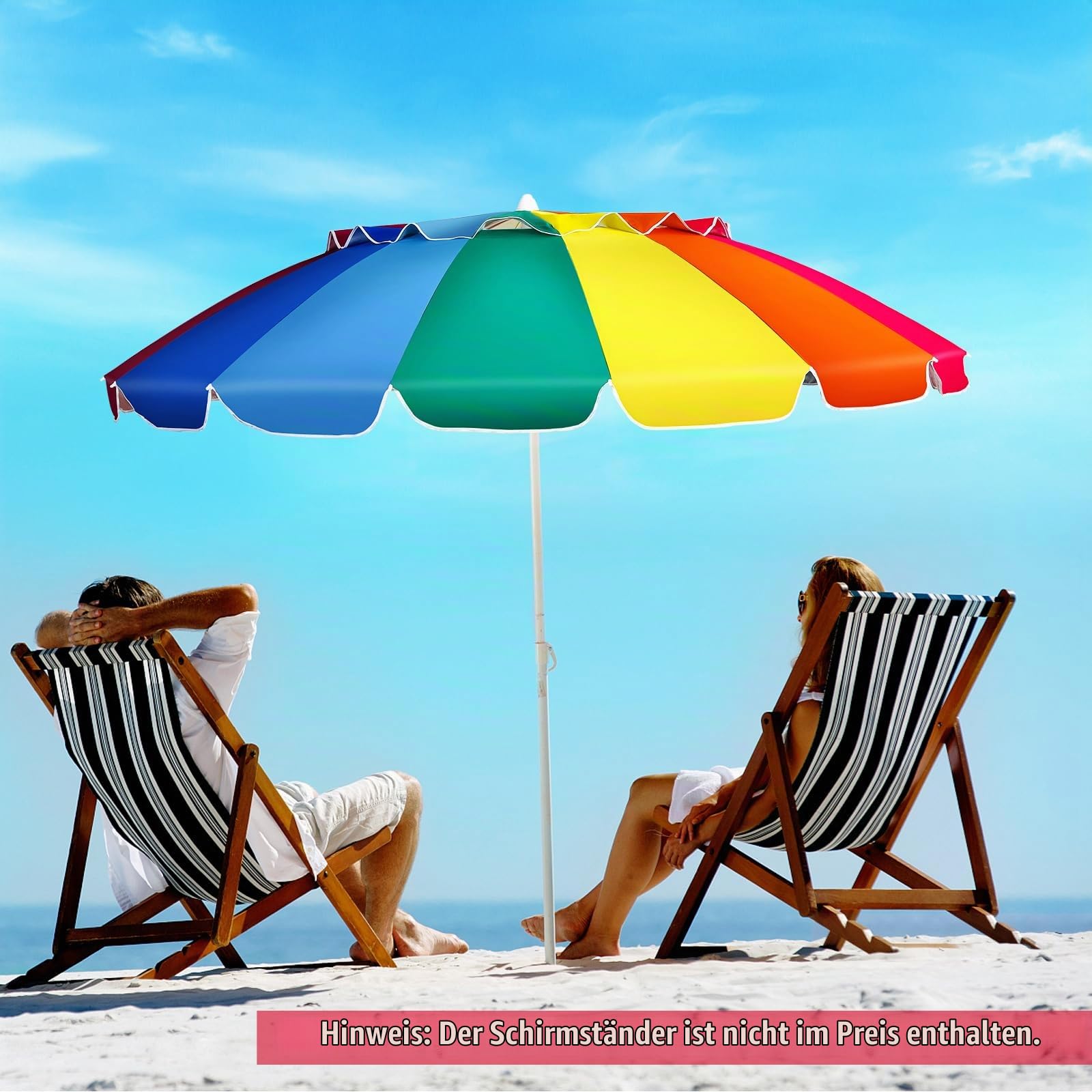 KOMFOTTEU Sonnenschirm Strand 243cm, Gartenschirm Sonnenschutz, Beach umbrella knickbar & Leichtgewicht, Balkonschirm mit Tragetasche, Terrassenschirm für Outdoor