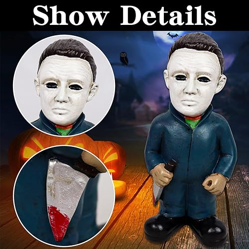 Miniatura 2 de Gnomos de jardín de película de terror, estatua de Michael Myers, figura de acción de grito de Freddy Jason, decoraciones de Halloween al aire libre