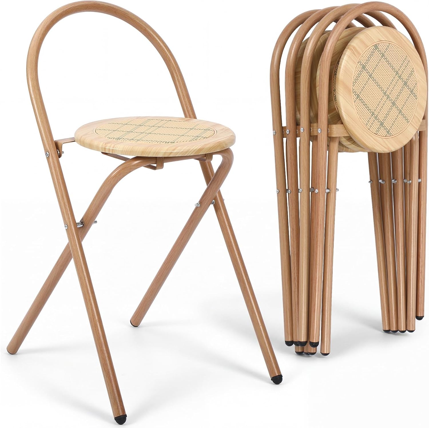 Leinuosen 4 Pack Rattan Folding Chairs Set of 4 Rattan Wood Folding Dining Chair for Indoor Outdoor, Portable Compact Chairs for Wedding & Balcony Party, Events, Patio, Kitchen