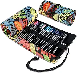 Lapis de Cor, Lápis de Cor, Lapis de Colorir, Lapis de Cor Profissional, Estojo de Tecido com 72 Ecolápis de Cor, 72 Lápis de Pintura Profissional de Cores, Bolsa de Pano Bordada com Folhas de Lápis