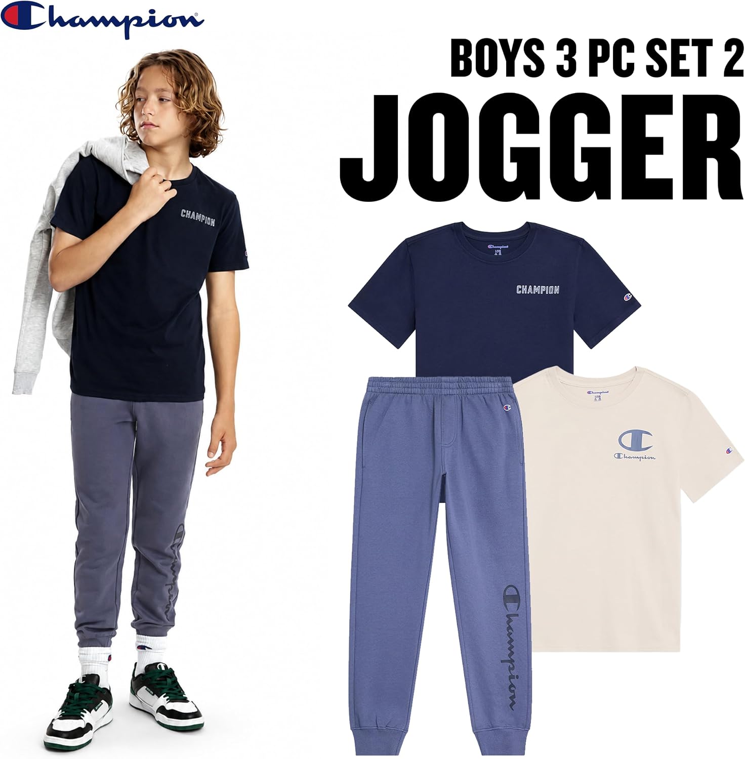 Champion Boys 3 Piece T-Shirts and Jogger Sweatpant Set image 2