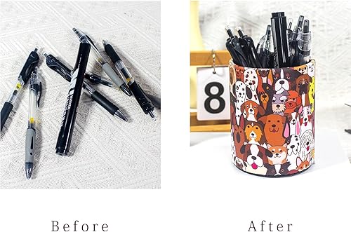 Miniatura 6 de FowardDecor - Soporte redondo para lápices, de piel sintética, organizador de bolígrafos, suministros de almacenamiento, caja de bolígrafos, lindo