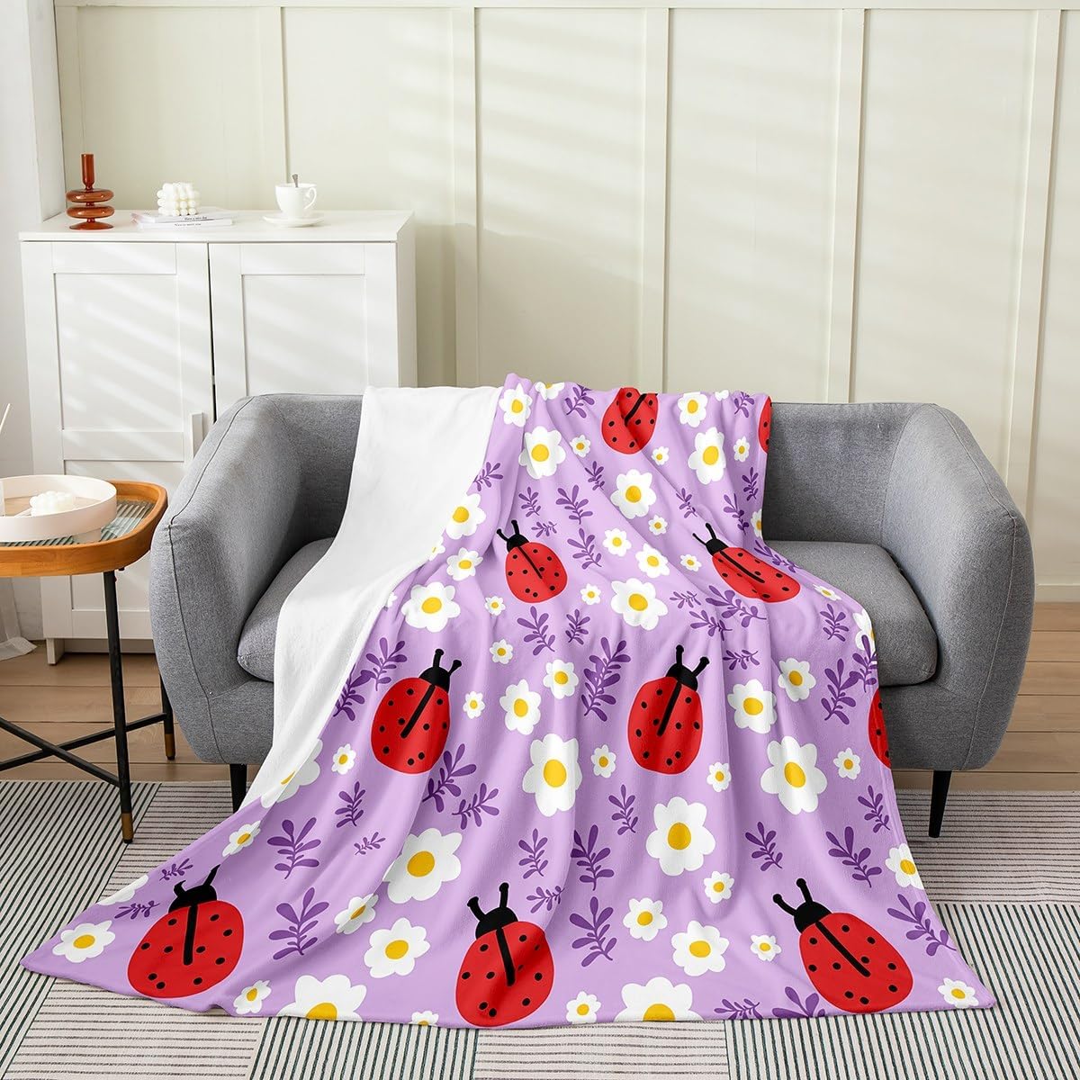 jejeloiu Ladybug Fleece Throw 30"x40" Boys Girls Gift for Kids Boys image 3