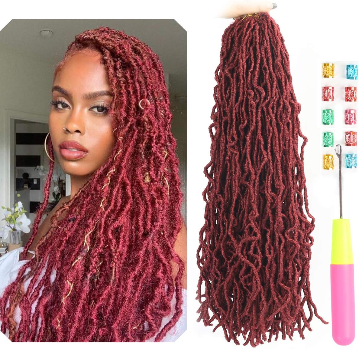 Faux Locs Crochet Hair 24 Inches - 7 Packs Goddess Locs Crochet Hair For Black Women, Super Soft Lightweight Curly Crochet Hair Pre Looped, New Soft Locs Crochet Hair 21 Strands/Pack (24 Inch, BUG)